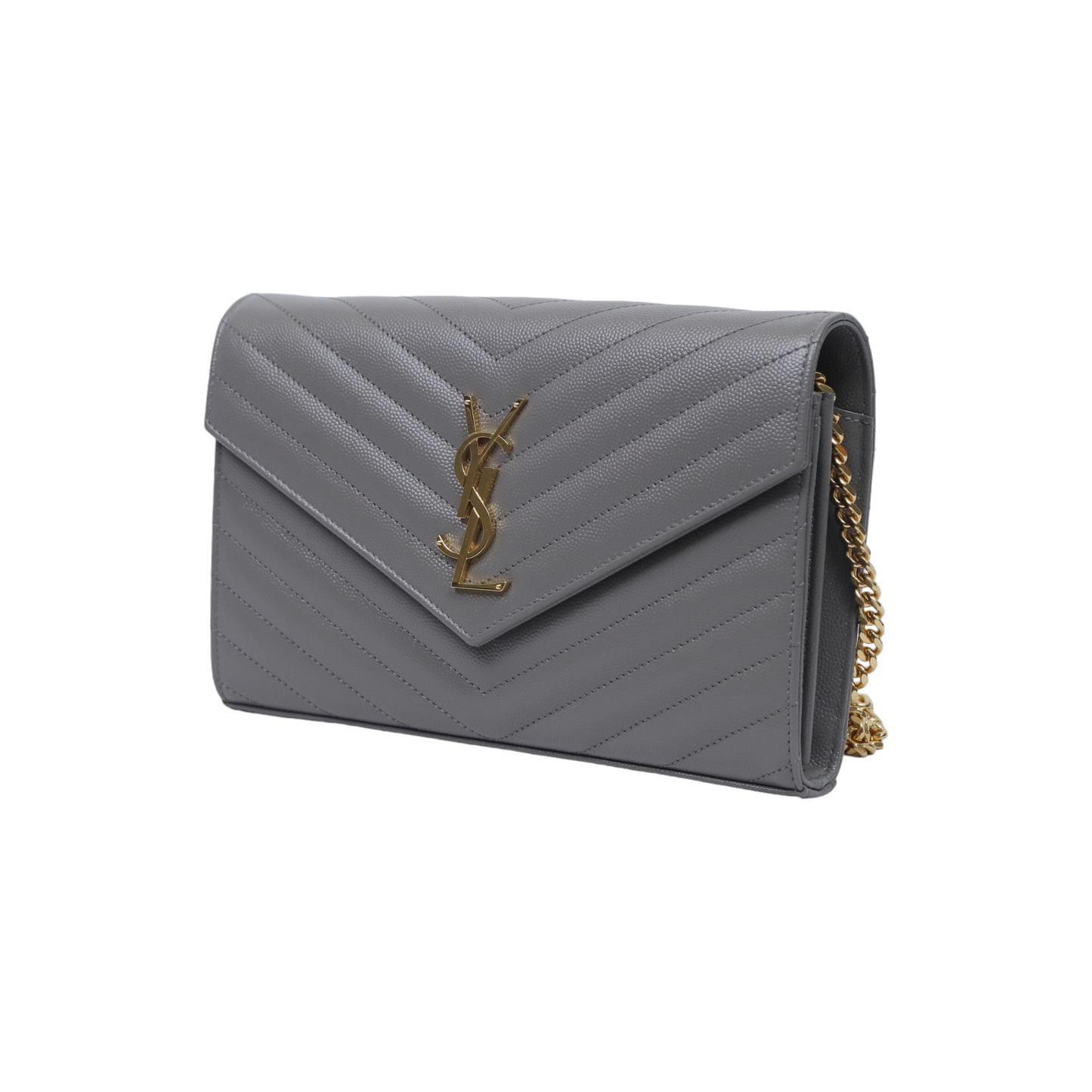 Saint Laurent Grey Cassandre Wallet on Chain