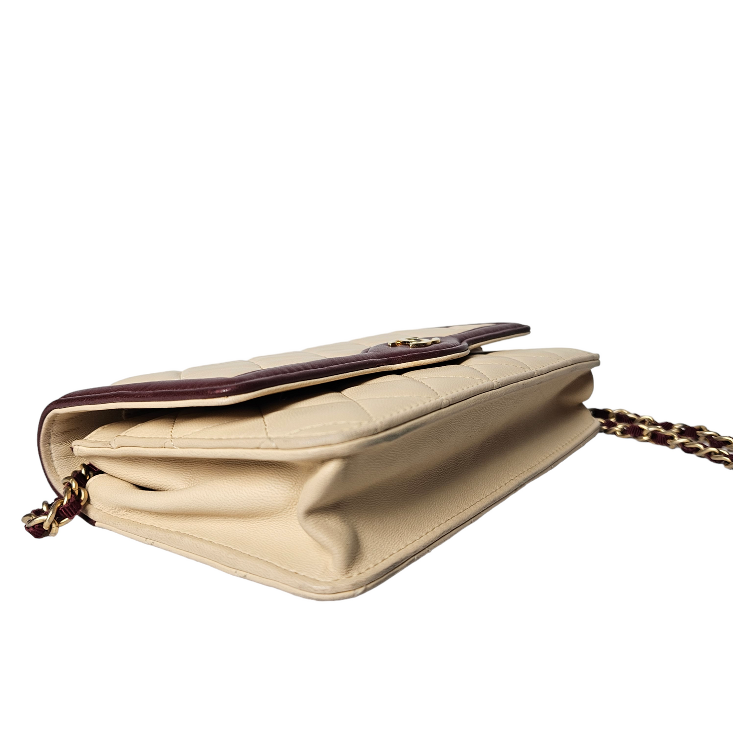 Chanel Beige/Burgundy Classic Wallet on Chain