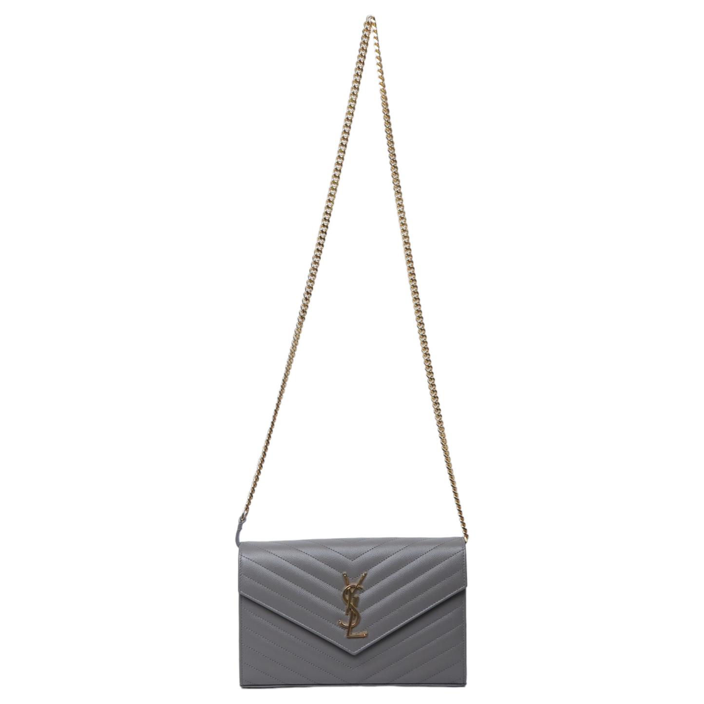 Saint Laurent Grey Cassandre Wallet on Chain