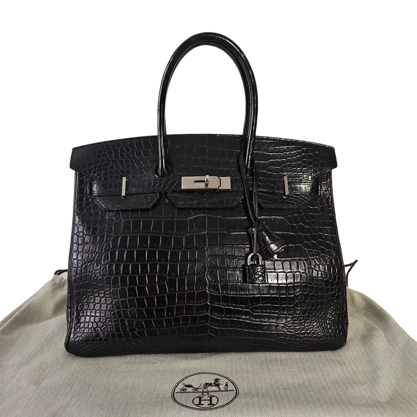 Hermès Birkin 35cm in Shiny Black Porosus Crocodile Leather with Palladium Hardware