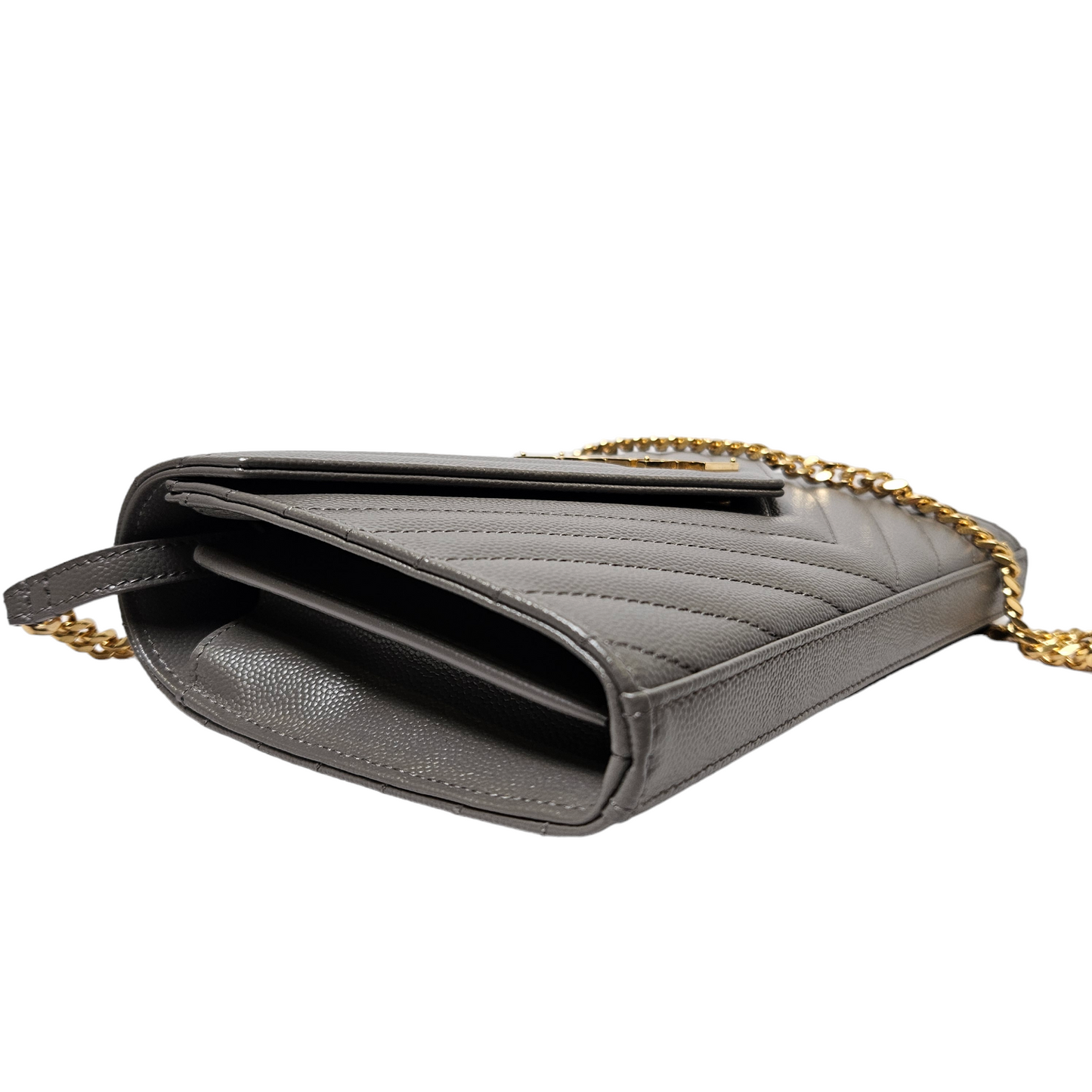 Saint Laurent Grey Cassandre Wallet on Chain