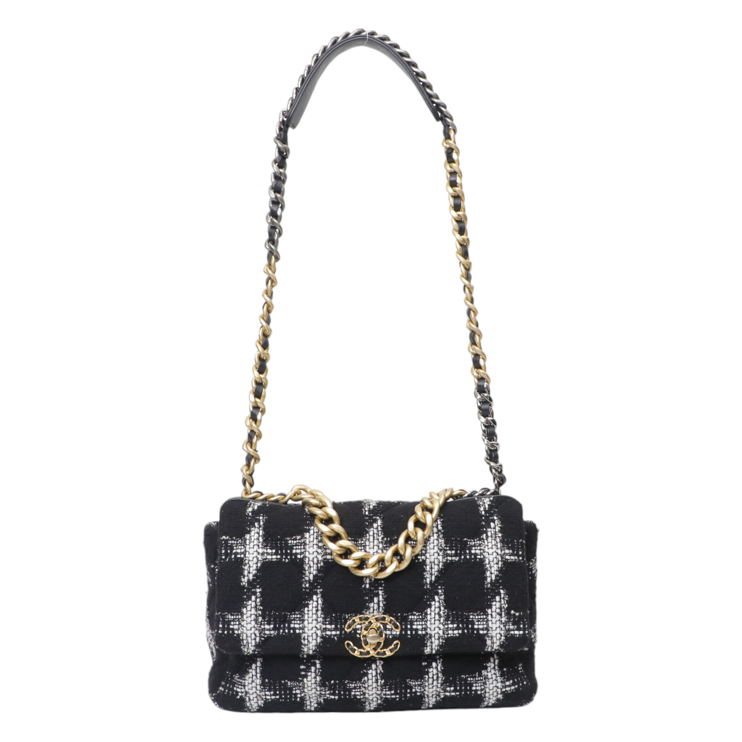 Chanel 19 Large Quilted Houndstooth Tweed and Leather Flap Bag