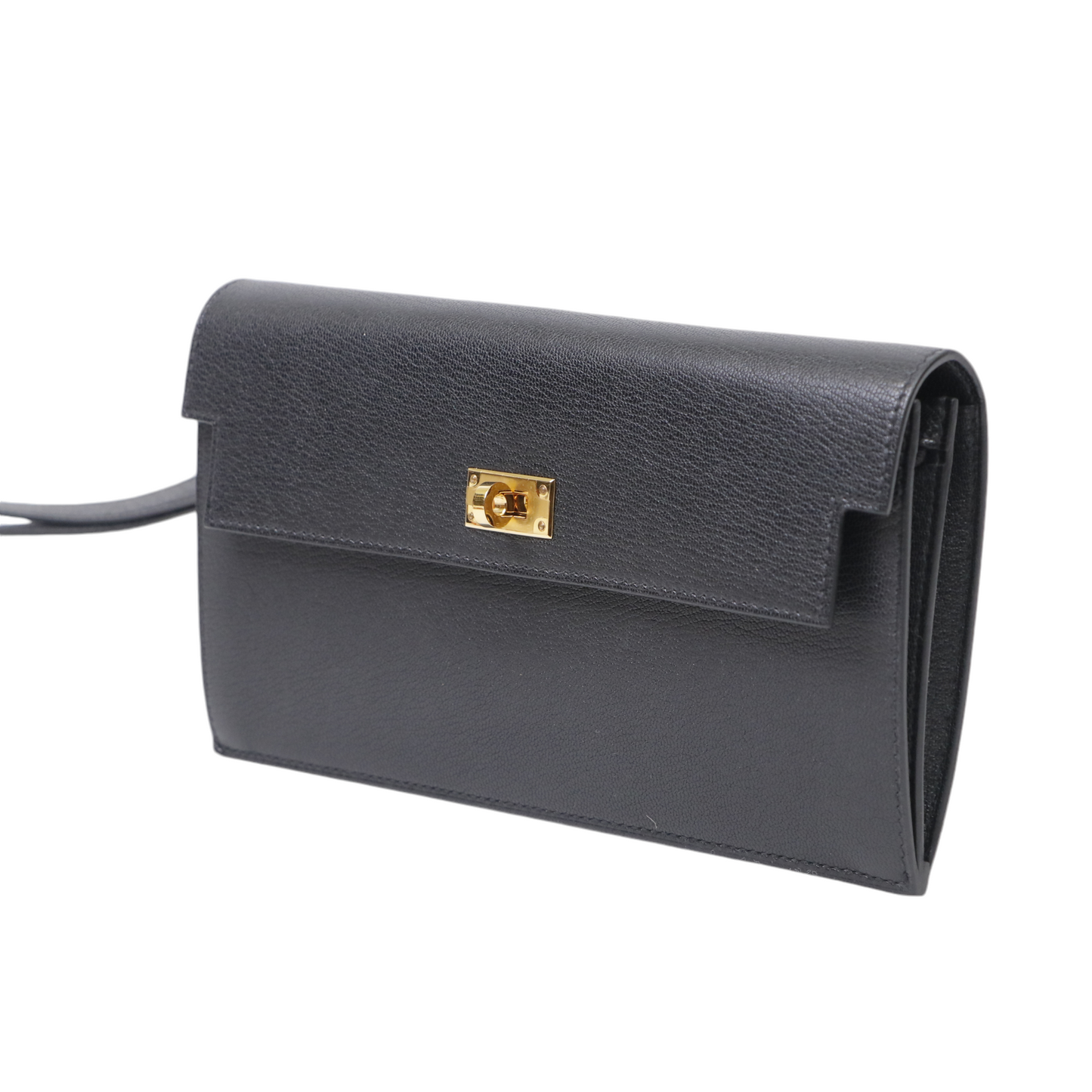 Hermes Kelly Pocket Longue Wallet in Black Chevre Chamkila Leather