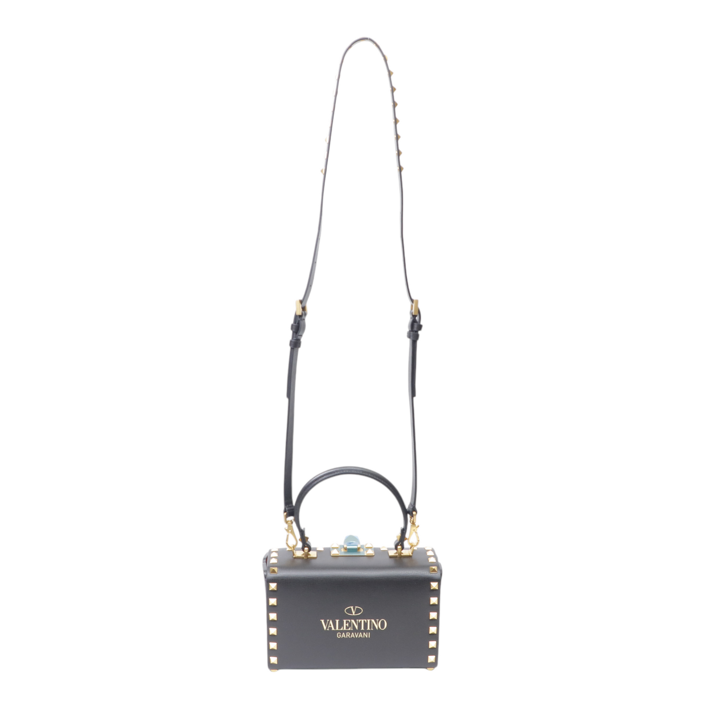 Valentino Black Leather Rockstud Alcove Box Top Handle Bag