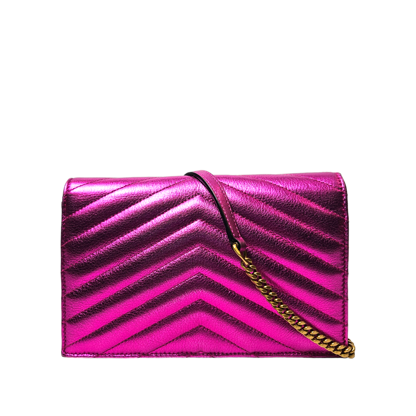 Saint Laurent Metallic Pink Wallet on Chain