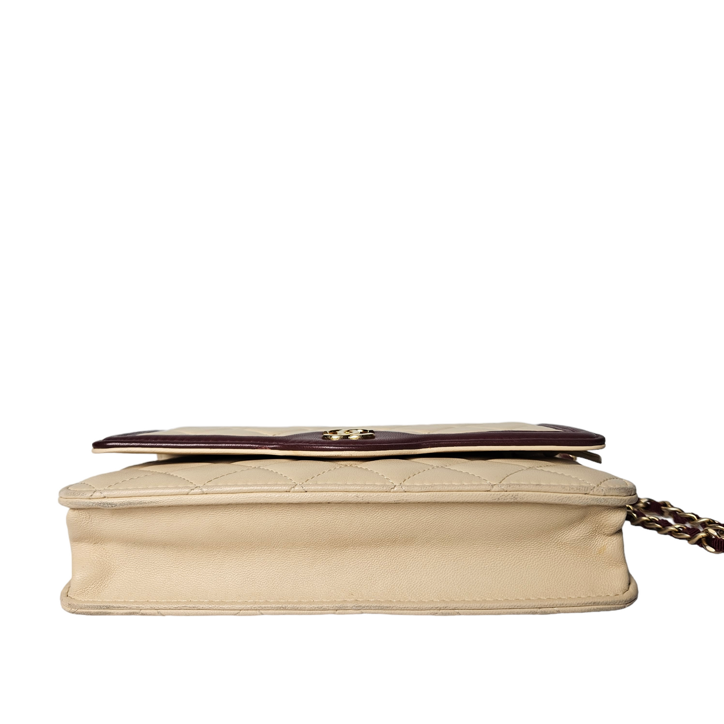 Chanel Beige/Burgundy Classic Wallet on Chain
