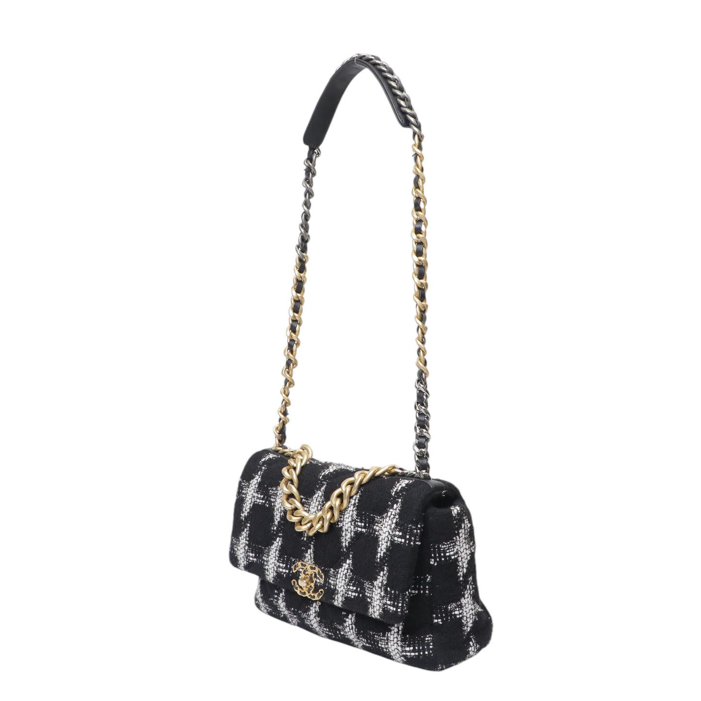 Chanel 19 Large Quilted Houndstooth Tweed and Leather Flap Bag