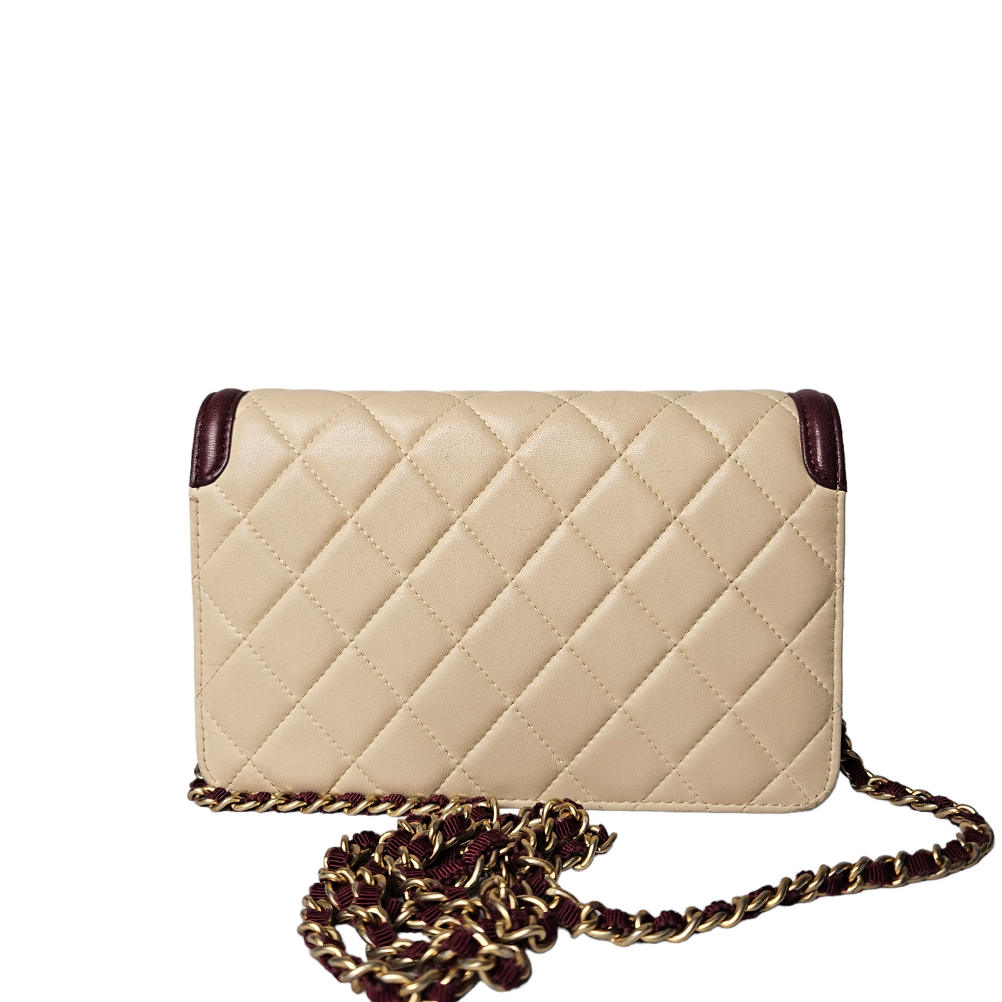 Chanel Beige/Burgundy Classic Wallet on Chain