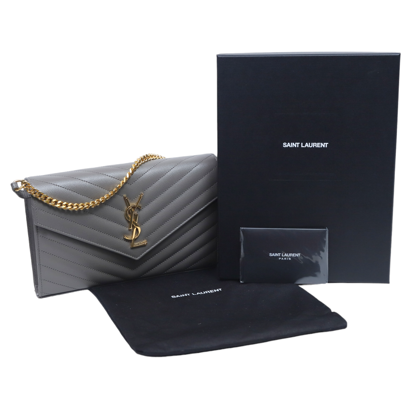 Saint Laurent Grey Cassandre Wallet on Chain