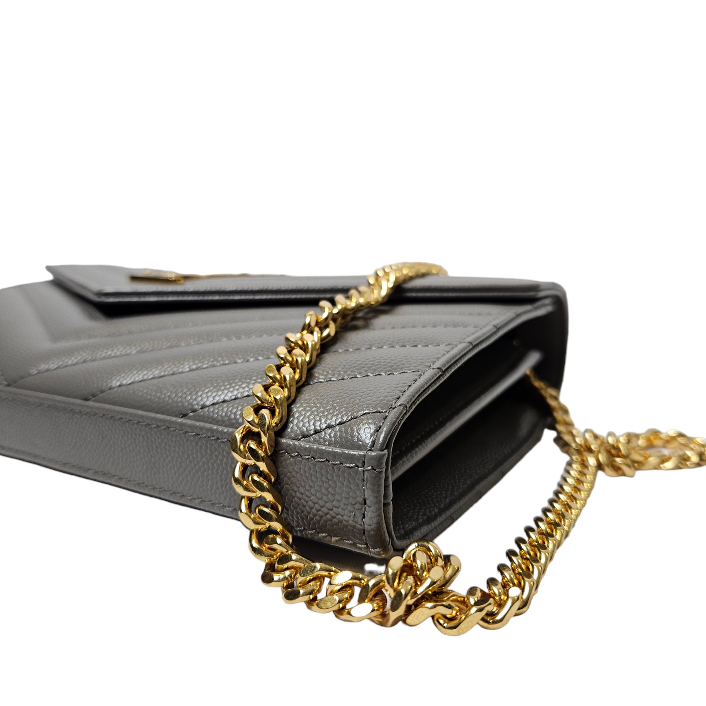 Saint Laurent Grey Cassandre Wallet on Chain