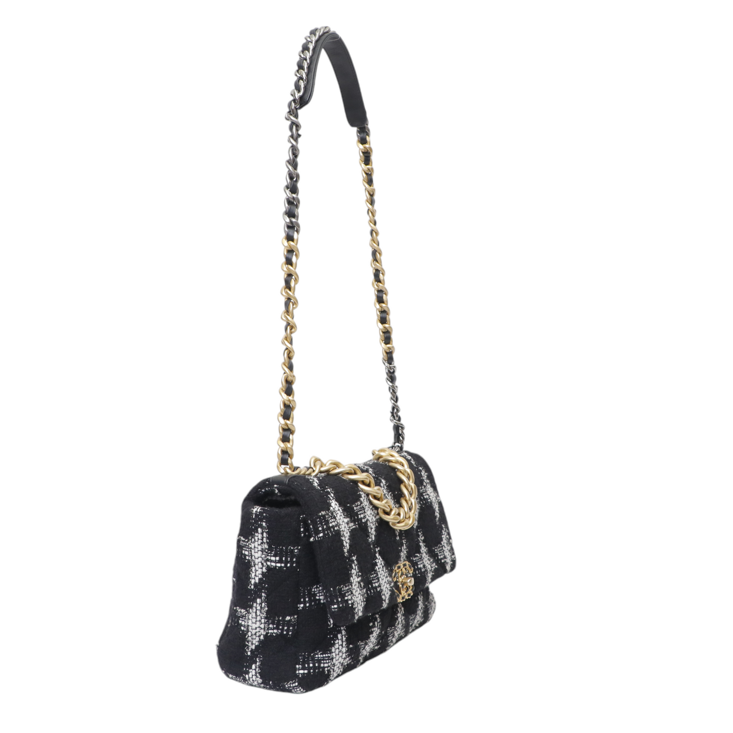 Chanel 19 Large Quilted Houndstooth Tweed and Leather Flap Bag
