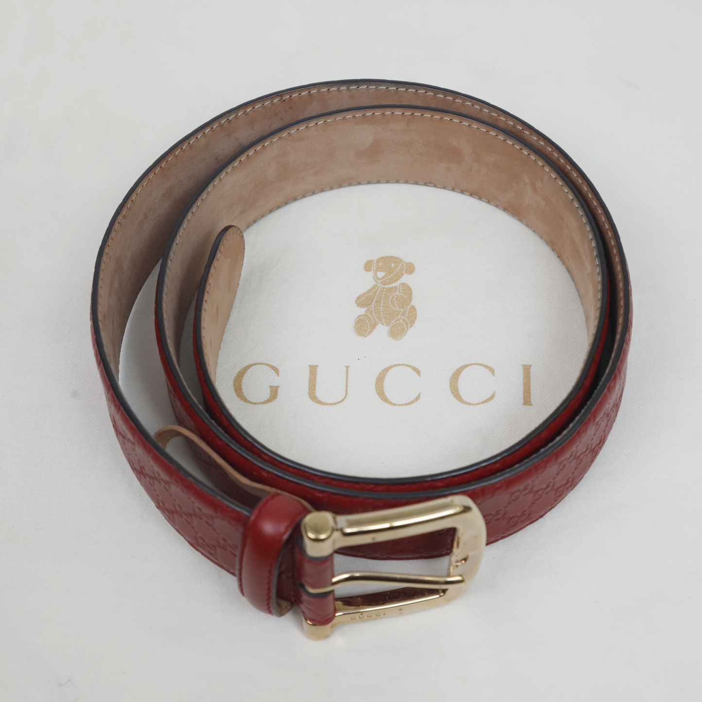 Gucci Red Leather Micro Guccissima Belt - Size 90cm