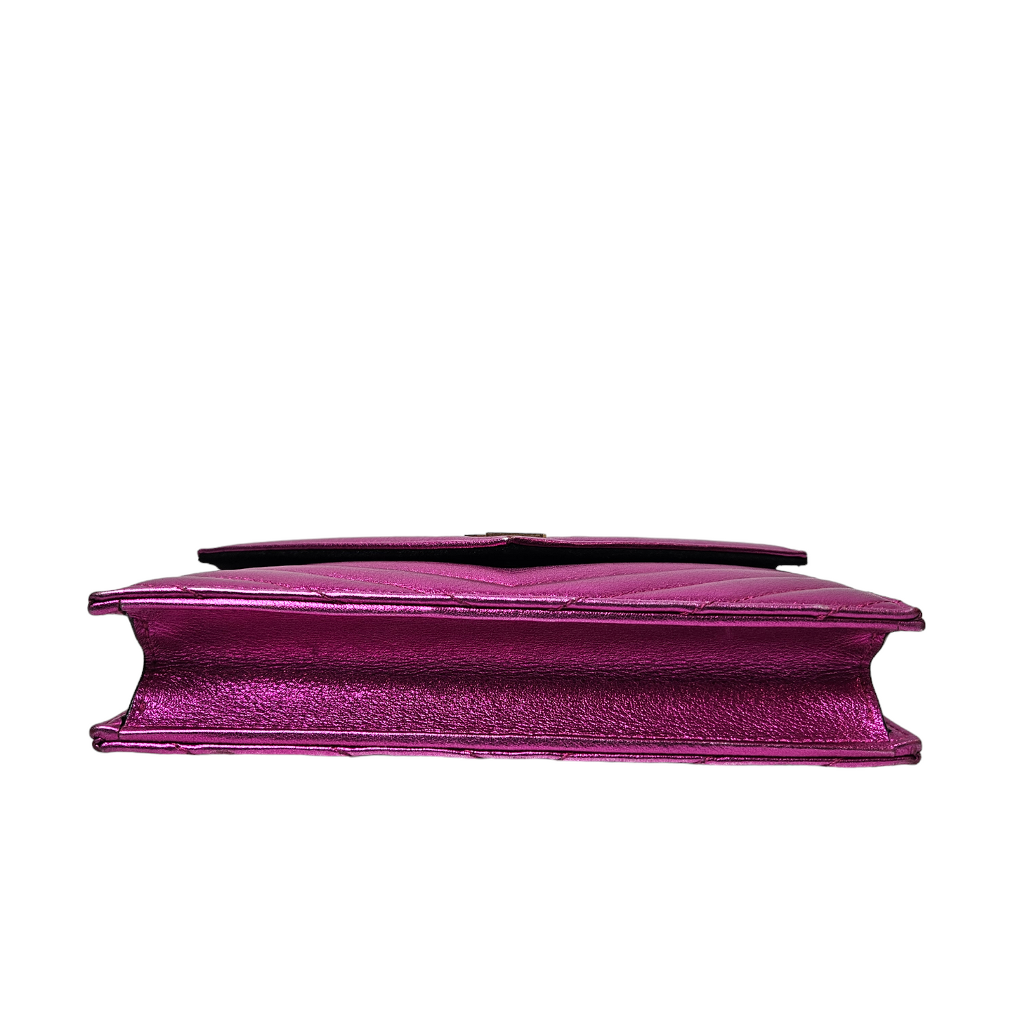 Saint Laurent Metallic Pink Wallet on Chain