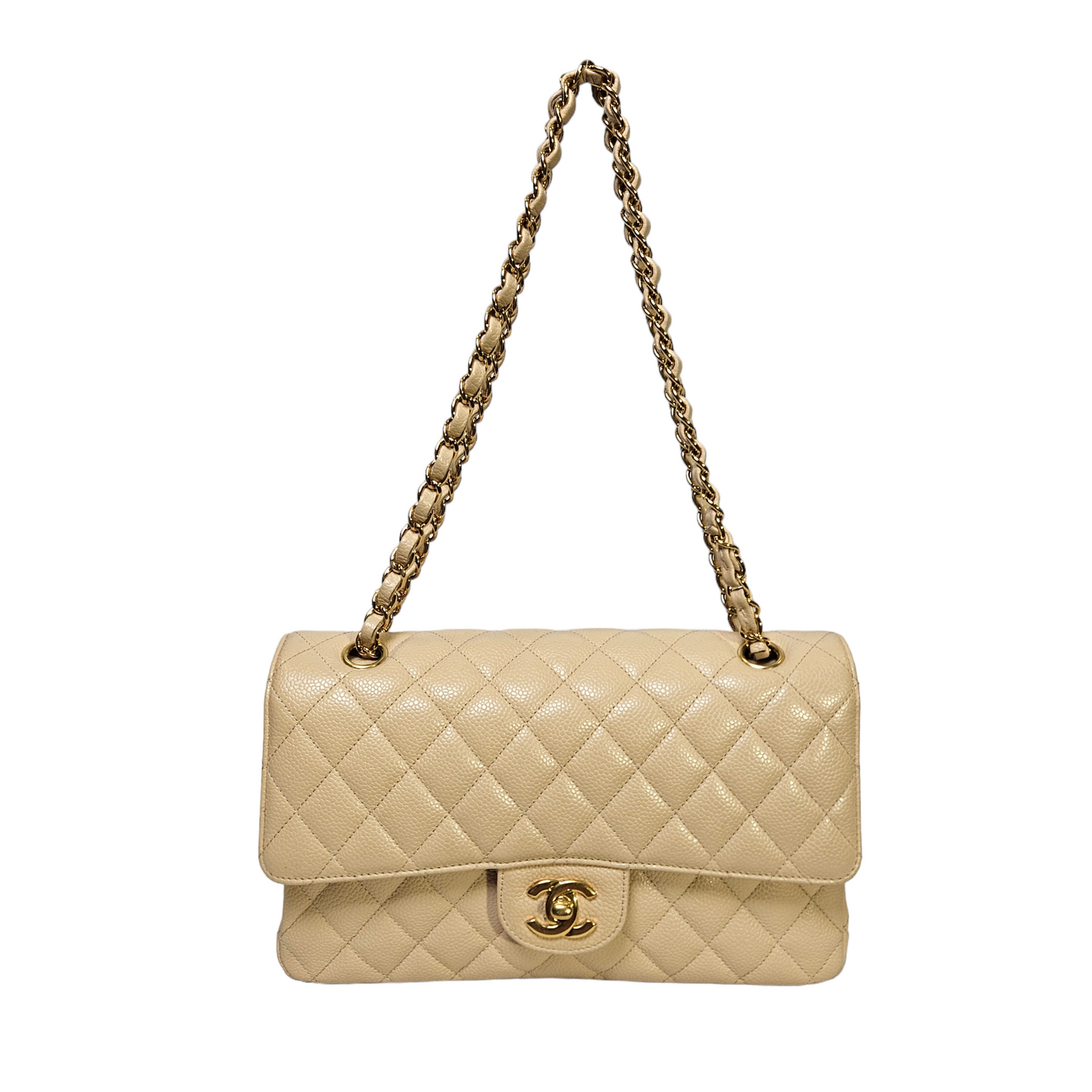 Chanel Classic Medium Double Flap Bag in Beige Caviar Leather