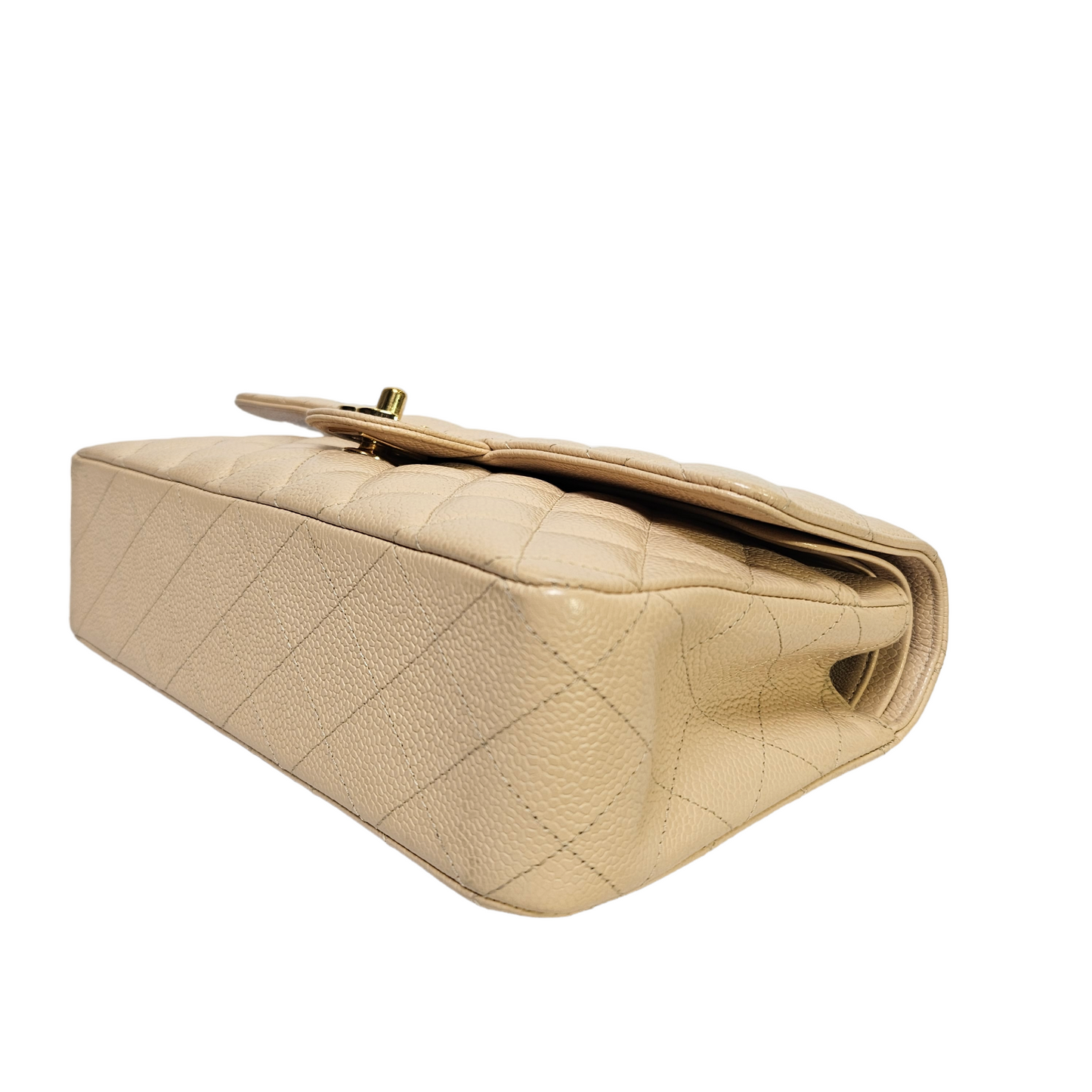 Chanel Classic Medium Double Flap Bag in Beige Caviar Leather
