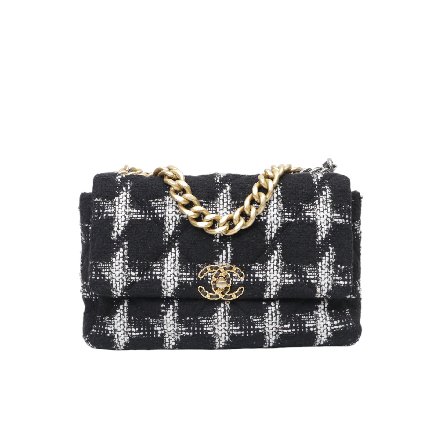 Chanel 19 Large Quilted Houndstooth Tweed and Leather Flap Bag