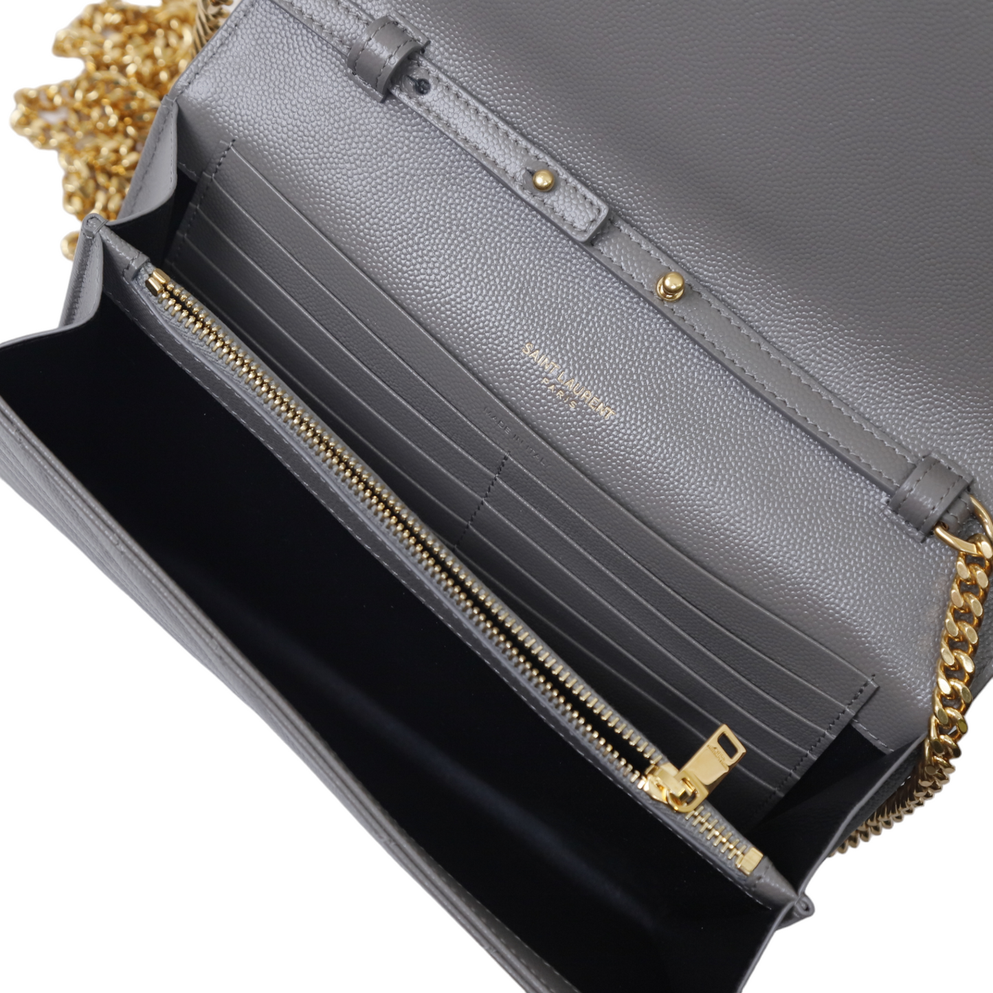 Saint Laurent Grey Cassandre Wallet on Chain