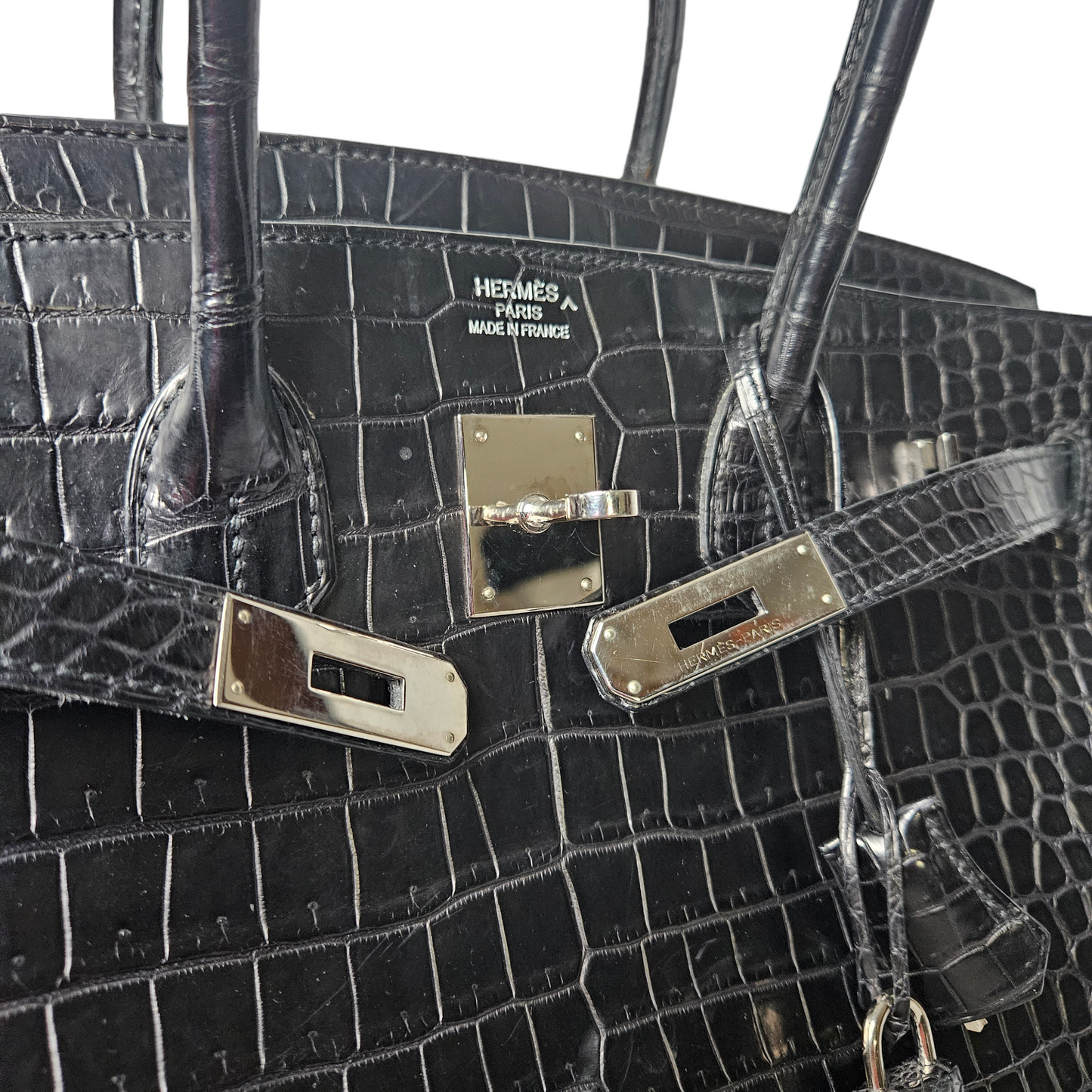 Hermès Birkin 35cm in Shiny Black Porosus Crocodile Leather with Palladium Hardware