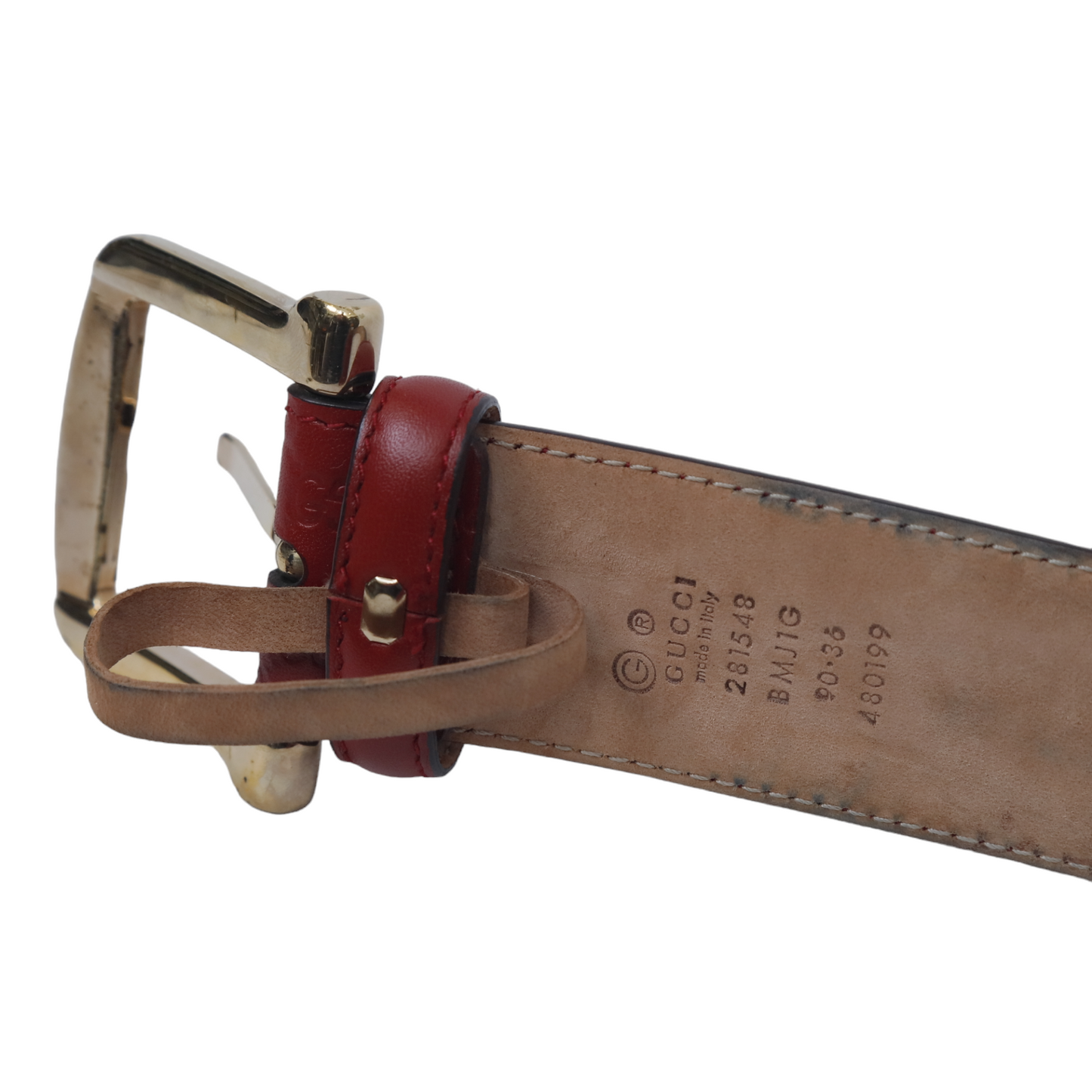 Gucci Red Leather Micro Guccissima Belt - Size 90cm
