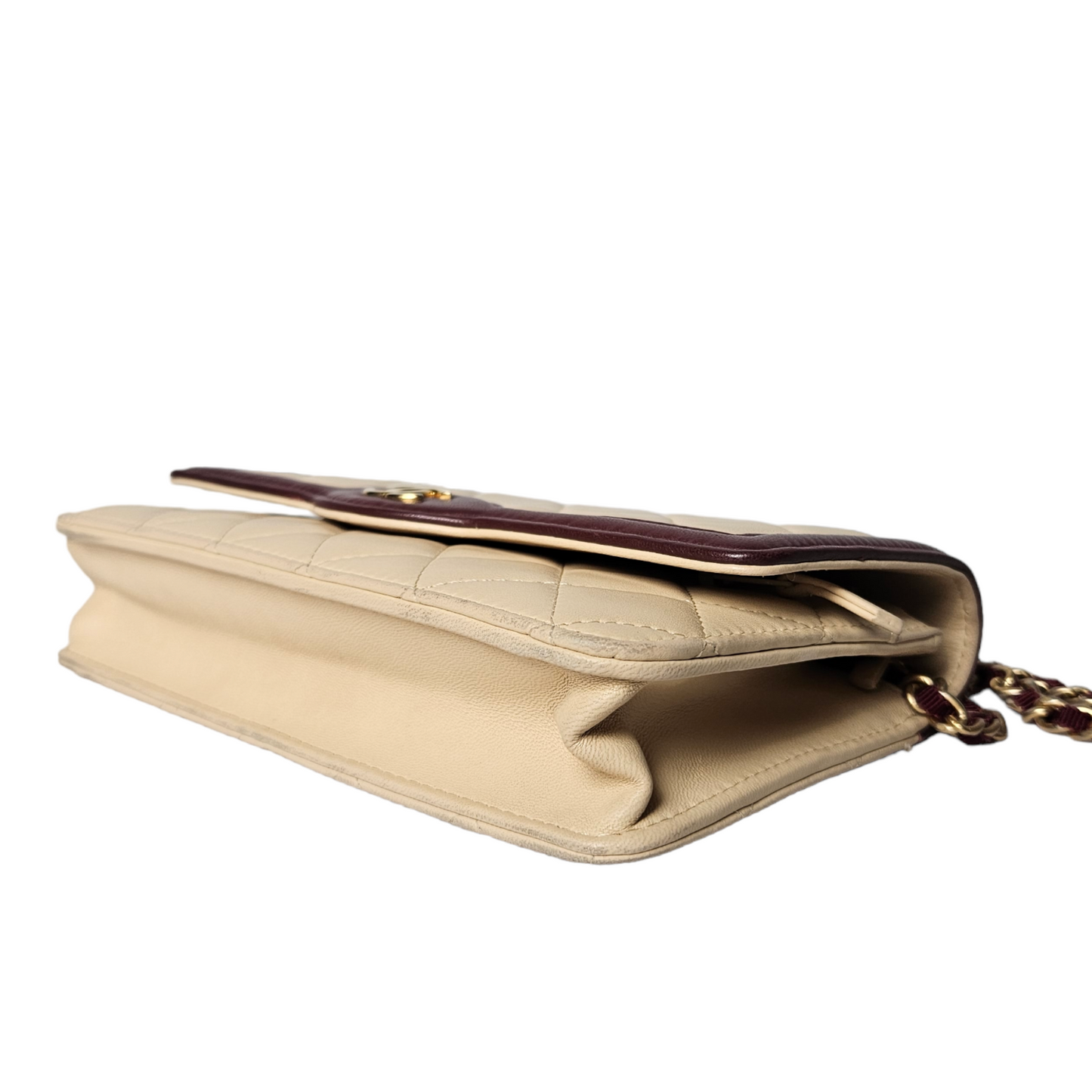 Chanel Beige/Burgundy Classic Wallet on Chain