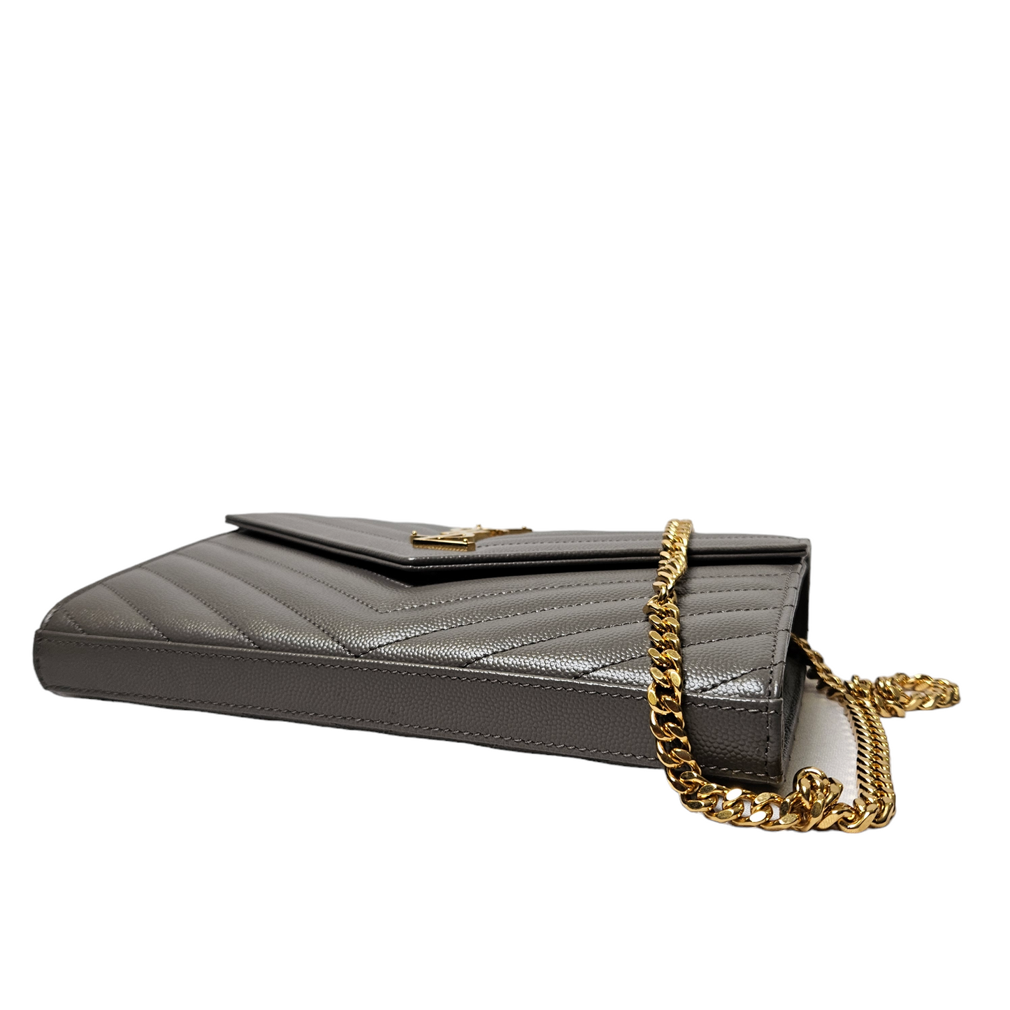 Saint Laurent Grey Cassandre Wallet on Chain