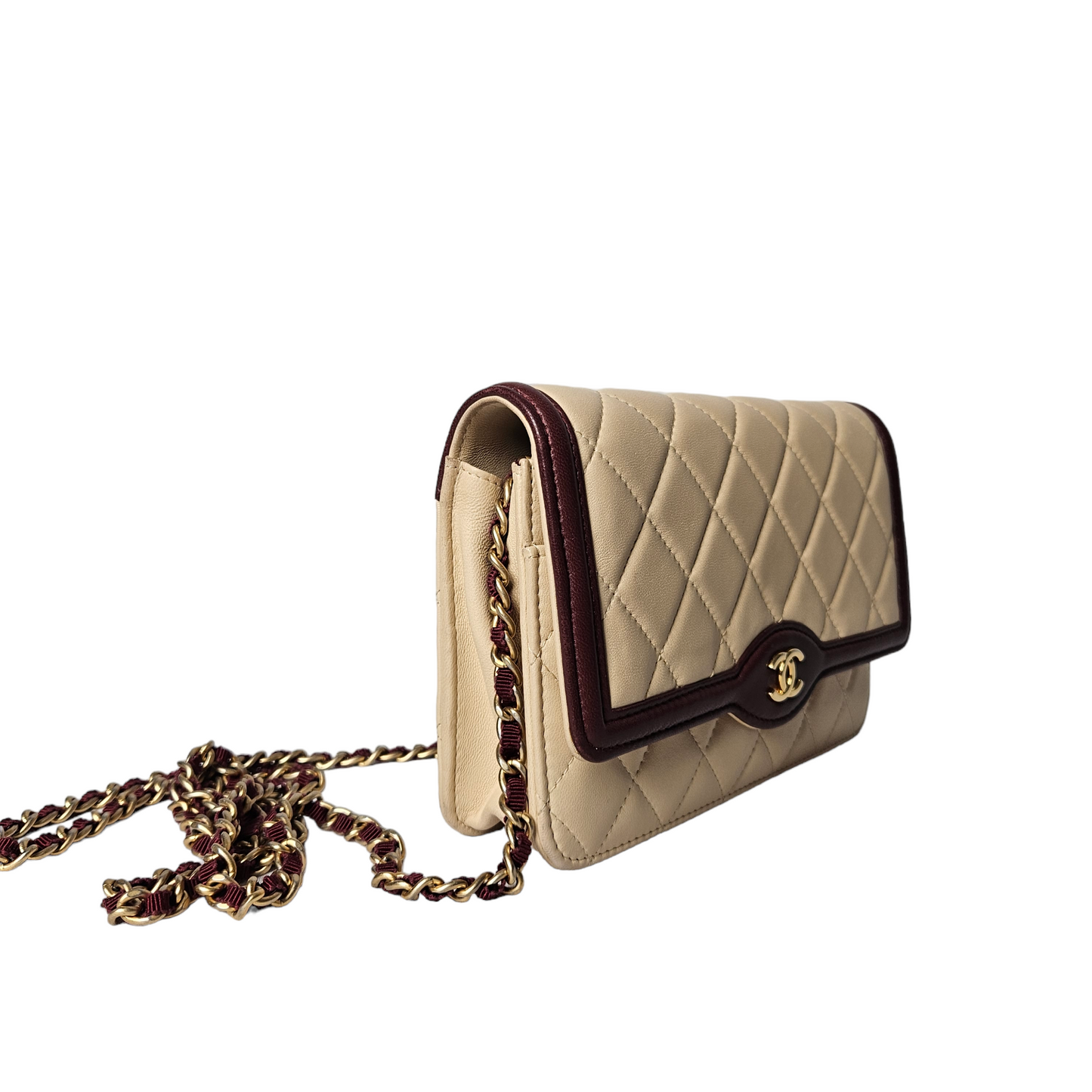 Chanel Beige/Burgundy Classic Wallet on Chain