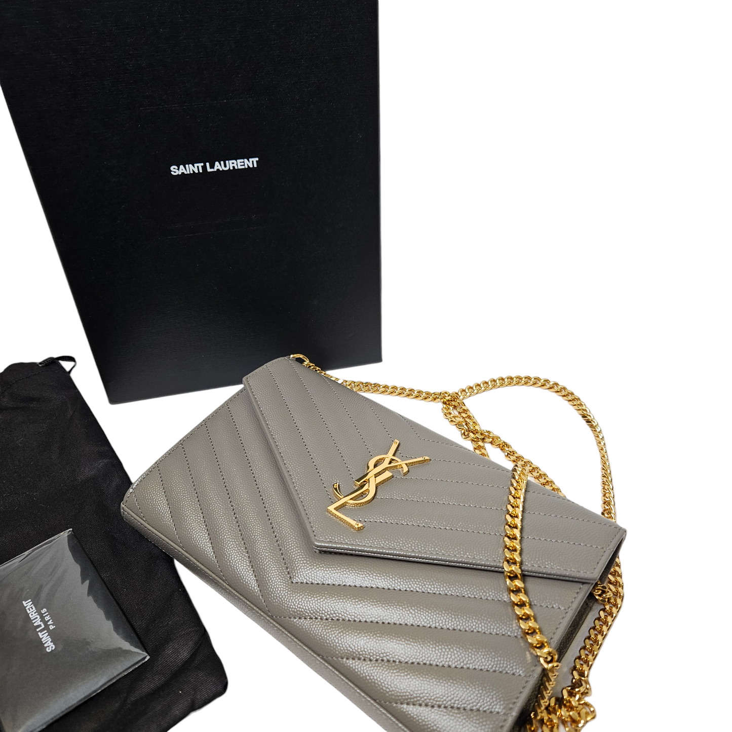 Saint Laurent Grey Cassandre Wallet on Chain