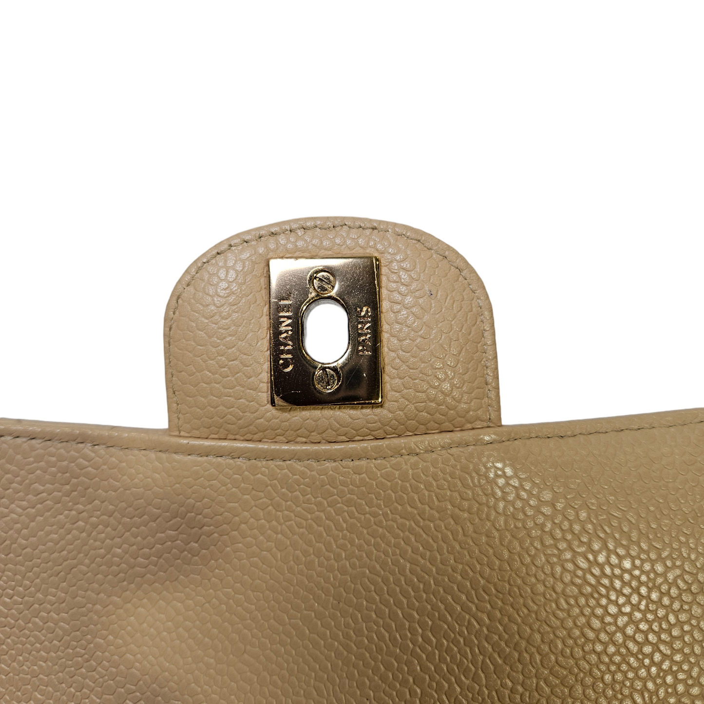 Chanel Classic Medium Double Flap Bag in Beige Caviar Leather