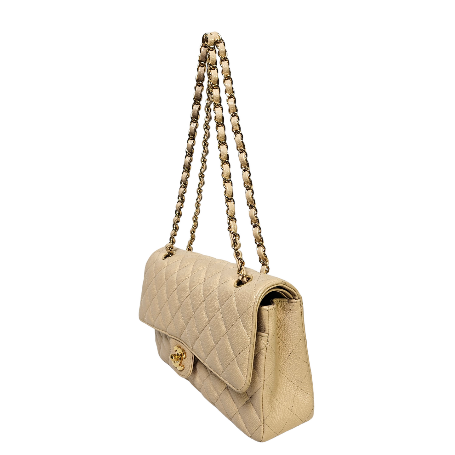 Chanel Classic Medium Double Flap Bag in Beige Caviar Leather