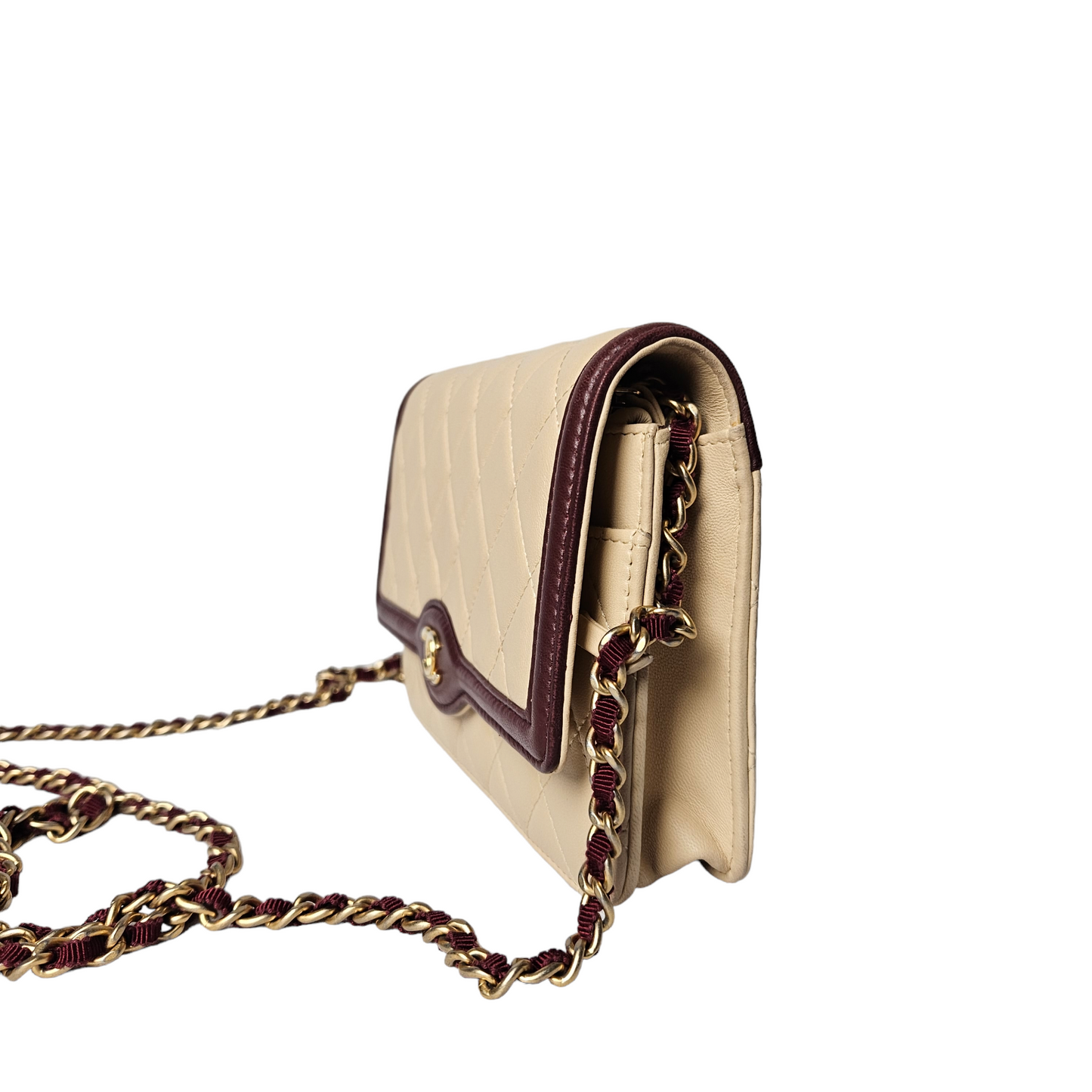 Chanel Beige/Burgundy Classic Wallet on Chain