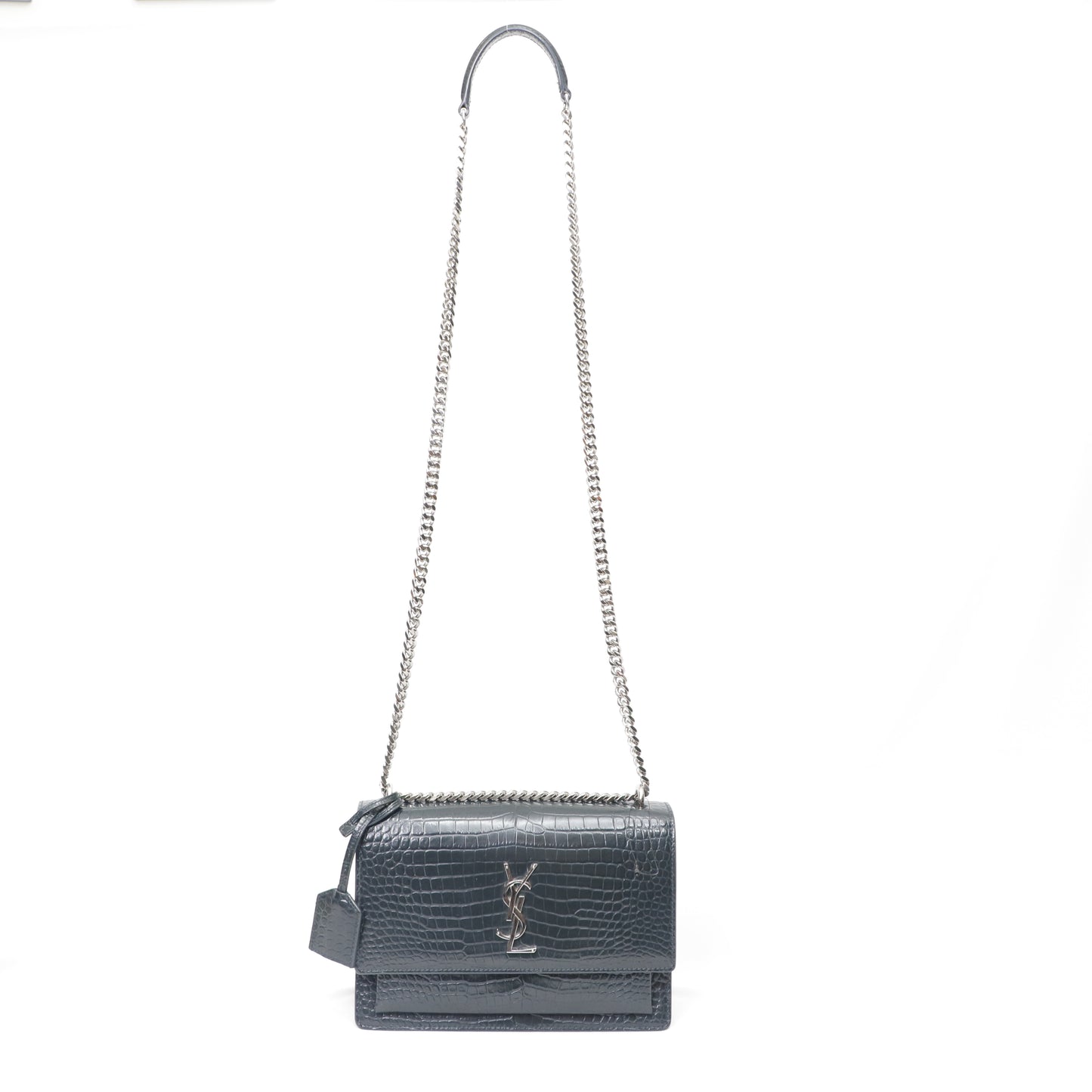 Saint Laurent Medium Croc Embossed Sunset Bag