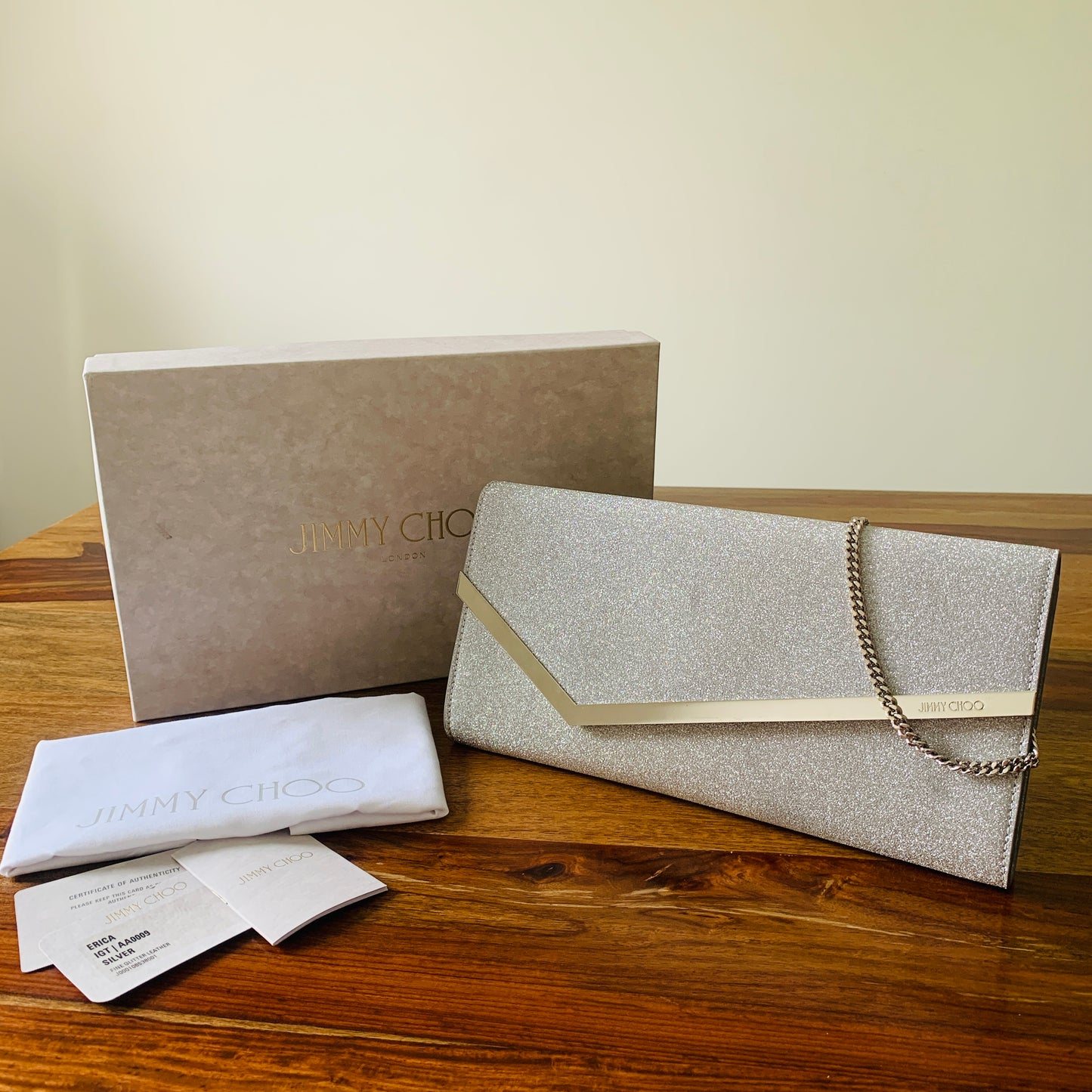 Jimmy Choo Glitter Clutch in Silver