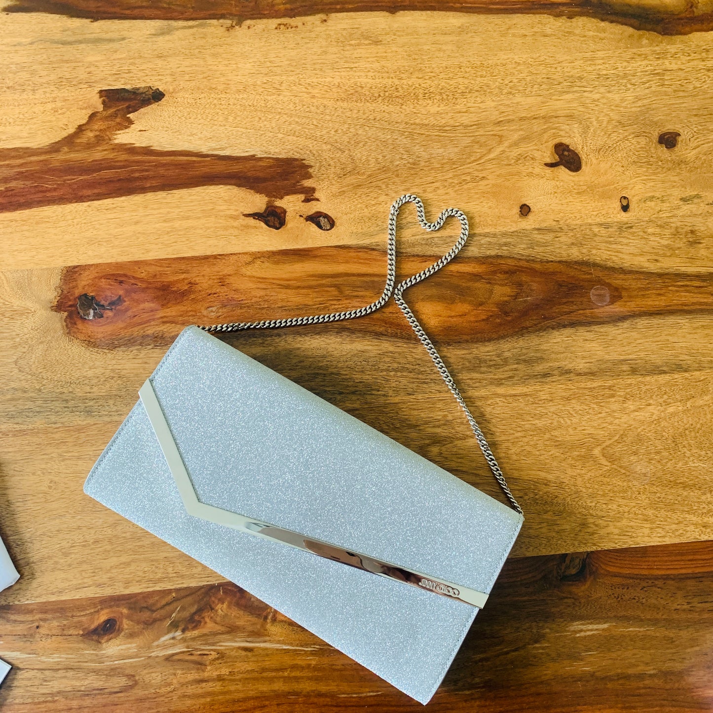 Jimmy Choo Glitter Clutch in Silver