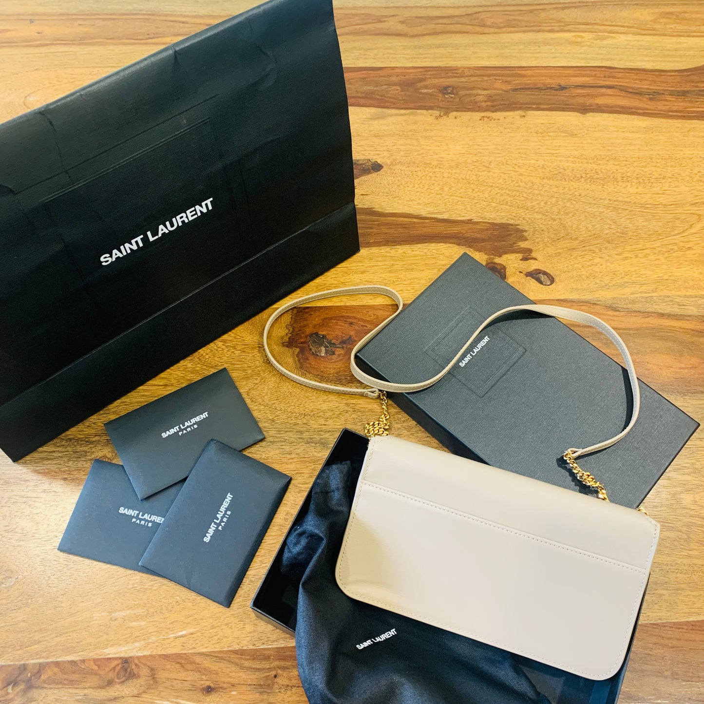 Saint Laurent Cassandre Phone Holder with Strap in Smooth Leather