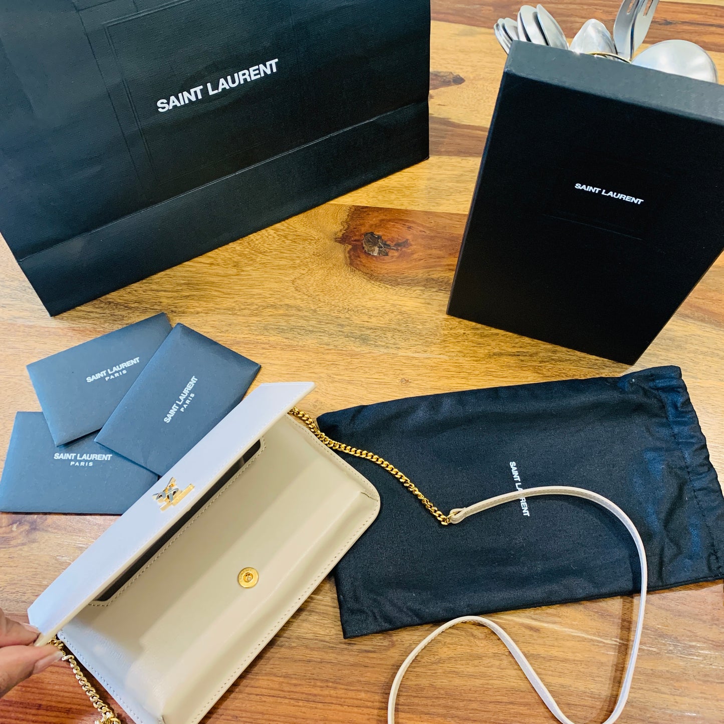 Saint Laurent Cassandre Phone Holder with Strap in Smooth Leather
