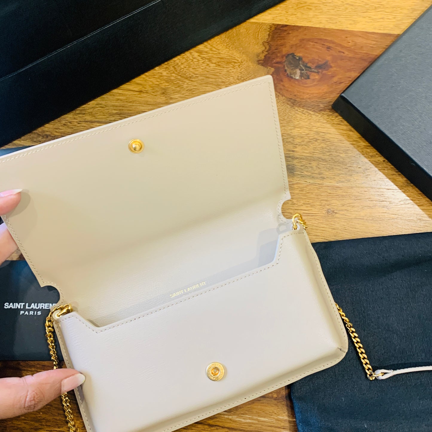 Saint Laurent Cassandre Phone Holder with Strap in Smooth Leather
