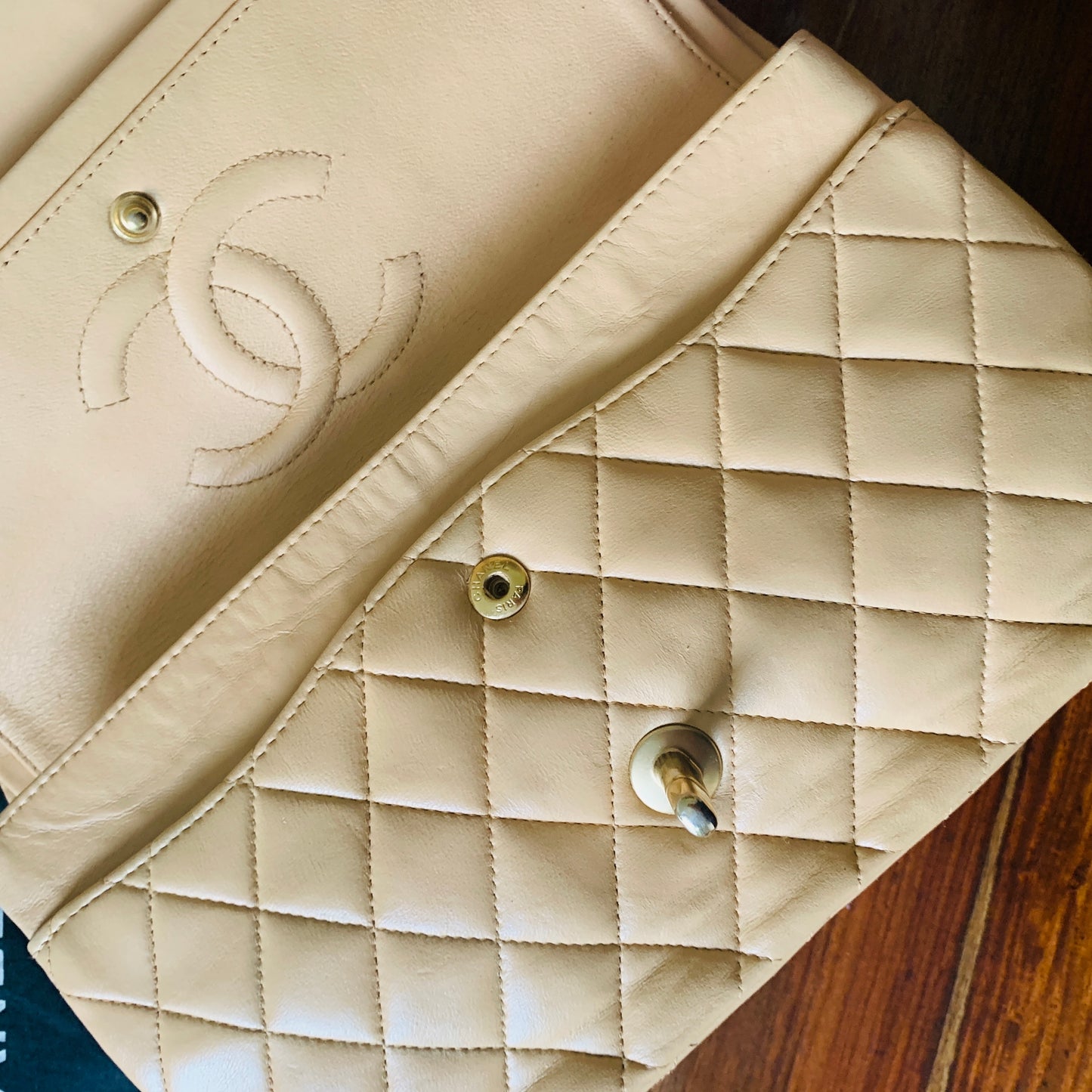 Chanel Medium Classic Double Flap Beige Shoulder Bag