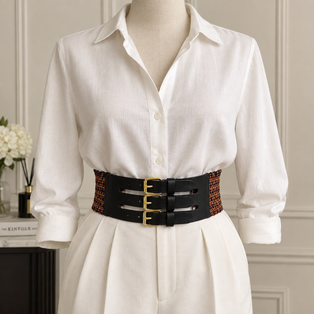 Missoni Wide Waist Belt in Black with Multicolour Trim, Size 30