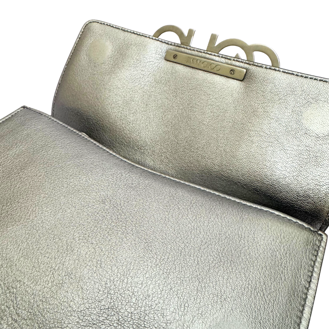 Jimmy Choo Sidney Crossbody Bag in Metallic Leather with CHOO Logo