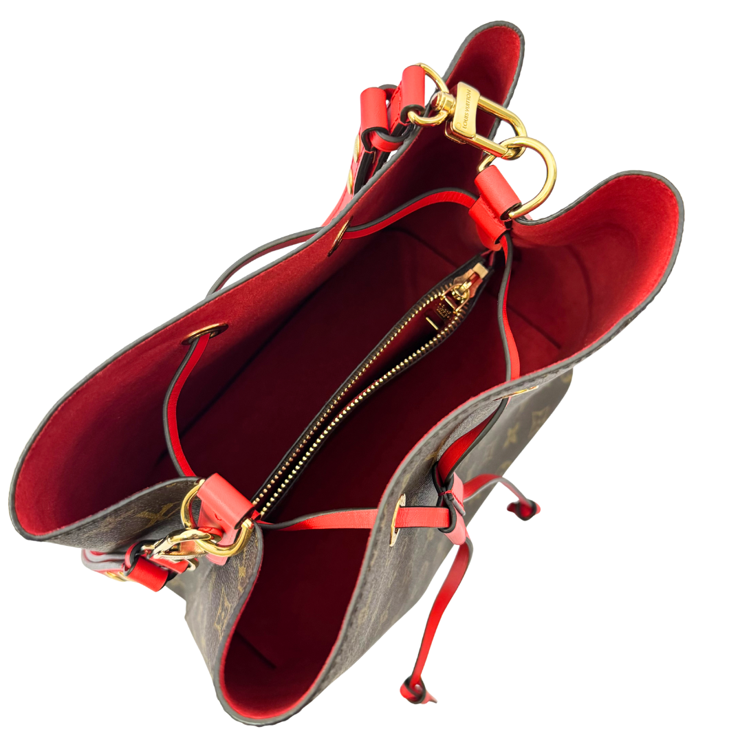 Louis Vuitton NéoNoé Bucket Bag in Monogram with Red