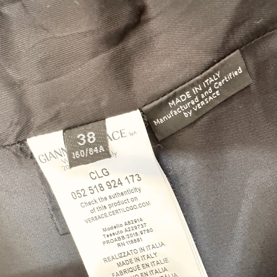 Versace Medusa Black Long Coat, Size 38