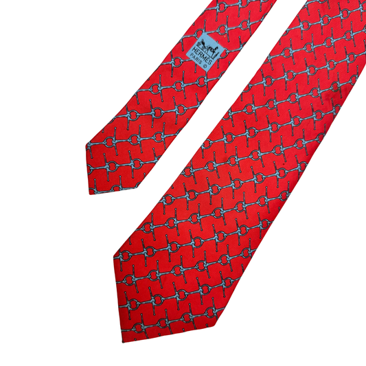 Hermès Silk Tie in Red Horsebit Print