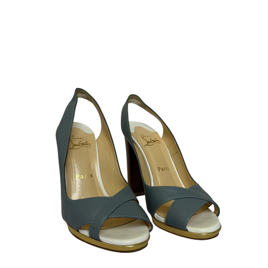 Christian Louboutin Grey-Blue Leather Slingback Pumps - Size 36.5