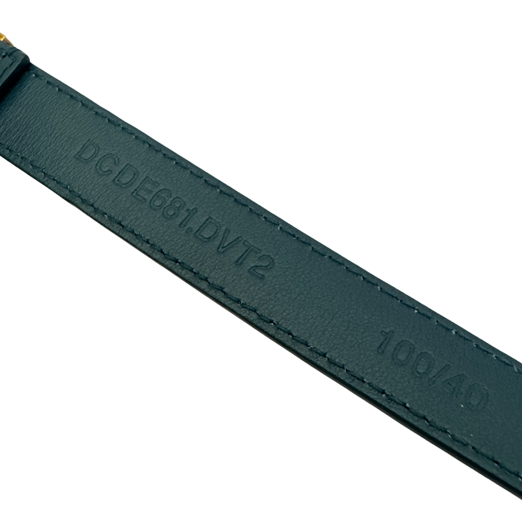 Versace Engraved Buckle Belt in Forest Green Leather, Size 100