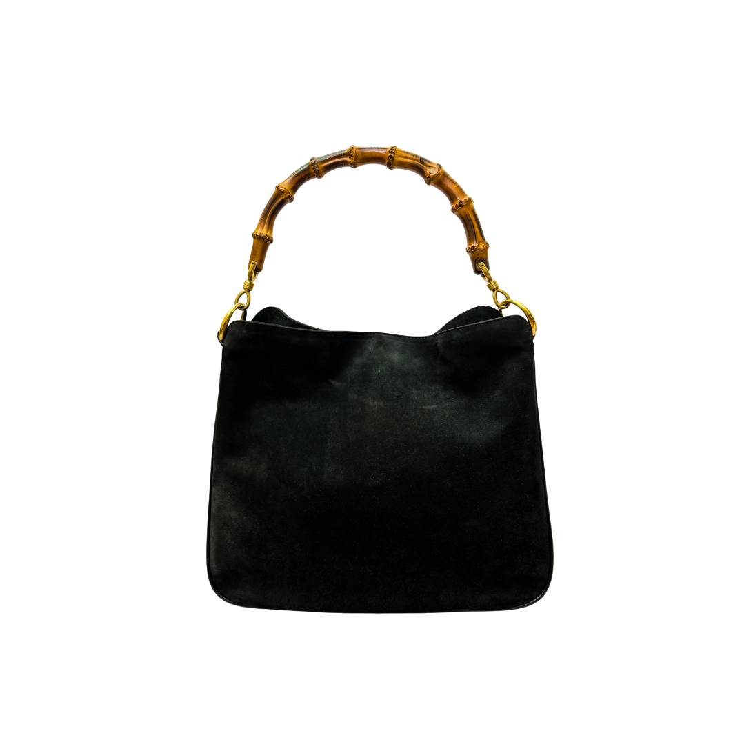 Gucci Bamboo Suede Shoulder Bag in Black