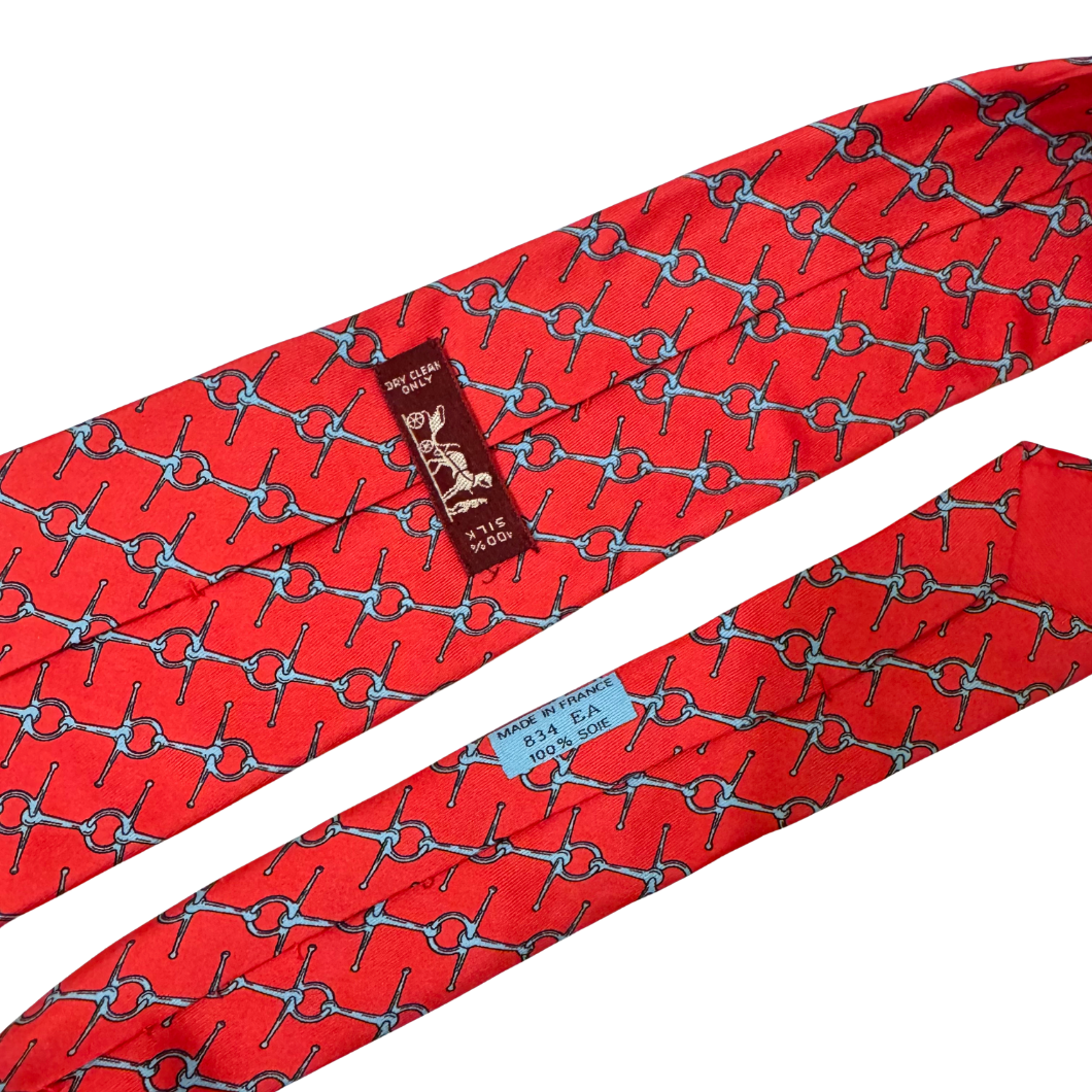 Hermès Silk Tie in Red Horsebit Print