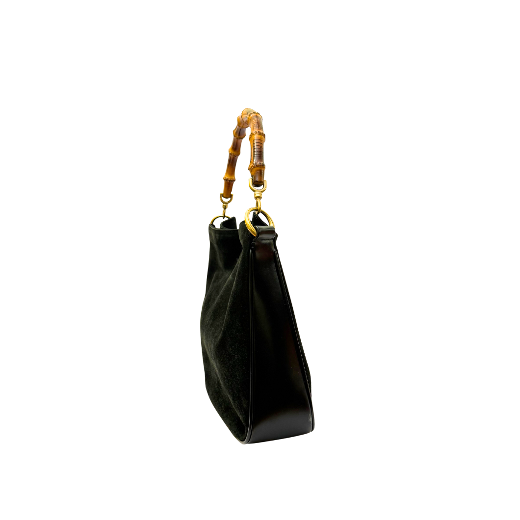 Gucci Bamboo Suede Shoulder Bag in Black