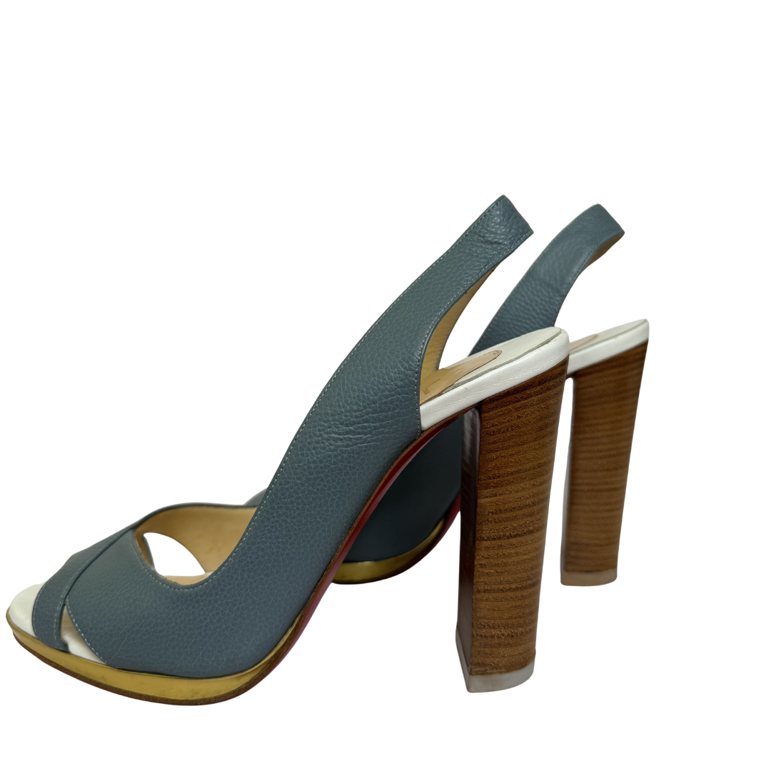 Christian Louboutin Grey-Blue Leather Slingback Pumps - Size 36.5