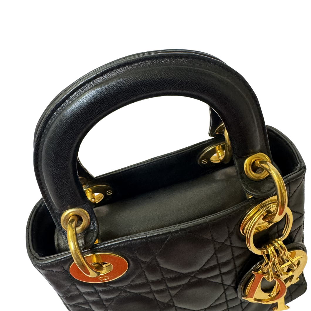 Christian Dior Mini Lady Dior Bag in Black with 24K Gold Hardware
