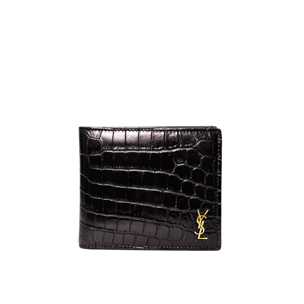 Saint Laurent Bifold Wallet in Black Crocodile-Embossed Leather